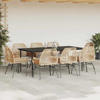 9-tlg. Garten-Essgruppe mit Kissen Braun Poly Rattan Glas