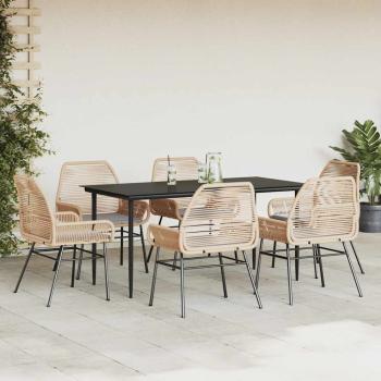 7-tlg. Garten-Essgruppe mit Kissen Braun Poly Rattan Glas