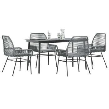 ARDEBO.de - 5-tlg. Garten-Essgruppe mit Kissen Grau Poly Rattan Glas