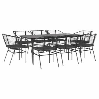9-tlg. Garten-Essgruppe mit Kissen Schwarz Poly Rattan Glas