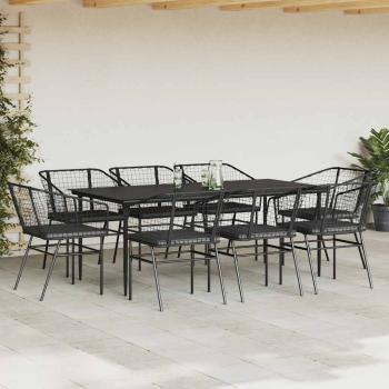 9-tlg. Garten-Essgruppe mit Kissen Schwarz Poly Rattan Glas