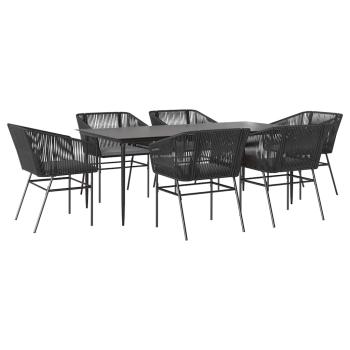 7-tlg. Garten-Essgruppe mit Kissen Schwarz Poly Rattan Glas