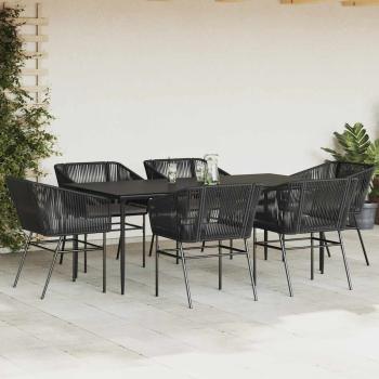 7-tlg. Garten-Essgruppe mit Kissen Schwarz Poly Rattan Glas