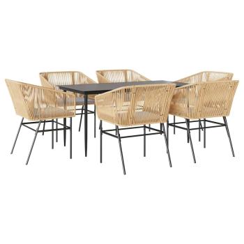 7-tlg. Garten-Essgruppe mit Kissen Braun Poly Rattan Glas