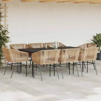 9-tlg. Garten-Essgruppe mit Kissen Braun Poly Rattan Glas