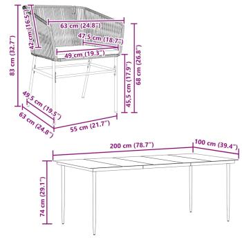 9-tlg. Garten-Essgruppe mit Kissen Braun Poly Rattan Glas