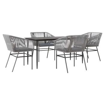 5-tlg. Garten-Essgruppe mit Kissen Grau Poly Rattan Glas