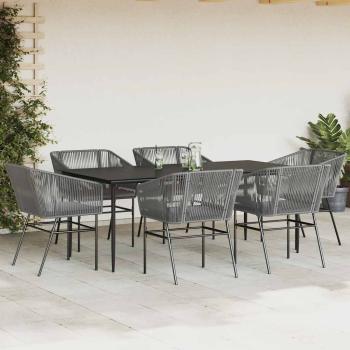 7-tlg. Garten-Essgruppe mit Kissen Grau Poly Rattan Glas