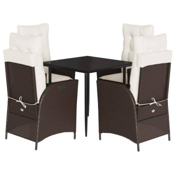 5-tlg. Garten-Essgruppe mit Kissen Braun Poly Rattan
