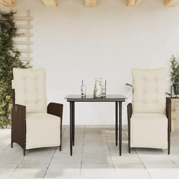 ARDEBO.de - 3-tlg. Garten-Essgruppe mit Kissen Braun Poly Rattan