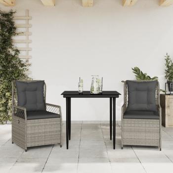 ARDEBO.de - 3-tlg. Garten-Essgruppe mit Kissen Hellgrau Poly Rattan