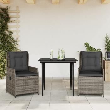 ARDEBO.de - 3-tlg. Garten-Essgruppe mit Kissen Grau Poly Rattan