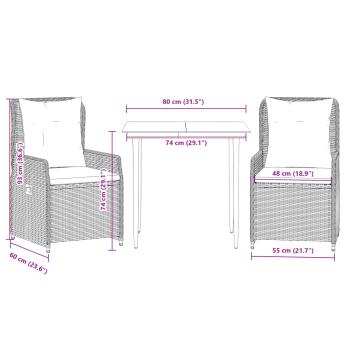 3-tlg. Garten-Essgruppe mit Kissen Grau Poly Rattan