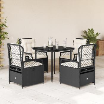 ARDEBO.de - 5-tlg. Garten-Essgruppe mit Kissen Schwarz Poly Rattan