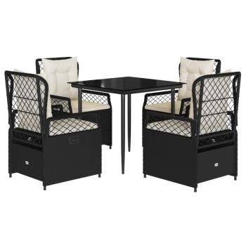 5-tlg. Garten-Essgruppe mit Kissen Schwarz Poly Rattan