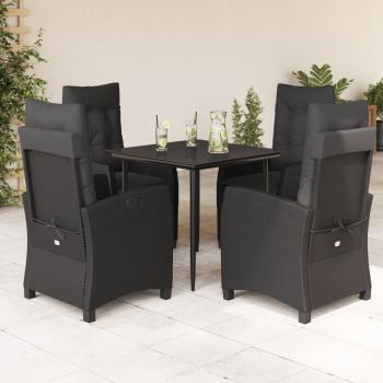 ARDEBO.de - 5-tlg. Garten-Essgruppe mit Kissen Schwarz Poly Rattan