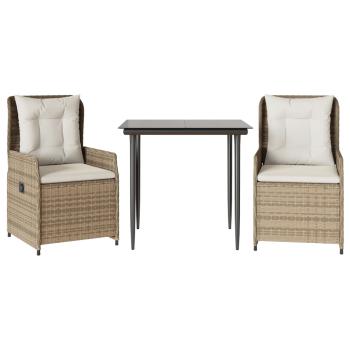3-tlg. Garten-Essgruppe mit Kissen Beige Poly Rattan