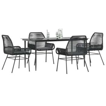 ARDEBO.de - 5-tlg. Garten-Essgruppe mit Kissen Schwarz Poly Rattan Glas