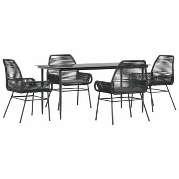 5-tlg. Garten-Essgruppe mit Kissen Schwarz Poly Rattan Glas
