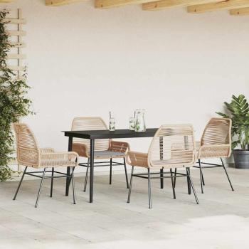 5-tlg. Garten-Essgruppe mit Kissen Braun Poly Rattan Glas