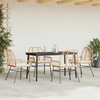 5-tlg. Garten-Essgruppe mit Kissen Braun Poly Rattan Glas