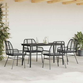 ARDEBO.de - 5-tlg. Garten-Essgruppe mit Kissen Schwarz Poly Rattan Glas