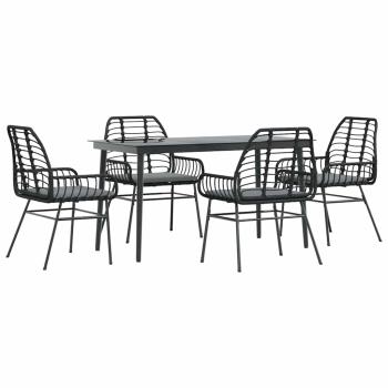 5-tlg. Garten-Essgruppe mit Kissen Schwarz Poly Rattan Glas