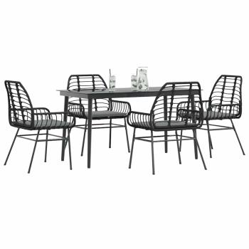 5-tlg. Garten-Essgruppe mit Kissen Schwarz Poly Rattan Glas