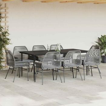 9-tlg. Garten-Essgruppe mit Kissen Grau Poly Rattan Glas