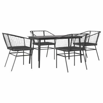 5-tlg. Garten-Essgruppe mit Kissen Schwarz Poly Rattan Glas