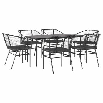 7-tlg. Garten-Essgruppe mit Kissen Schwarz Poly Rattan Glas