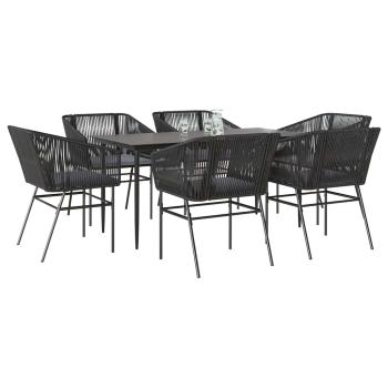ARDEBO.de - 7-tlg. Garten-Essgruppe mit Kissen Schwarz Poly Rattan Glas