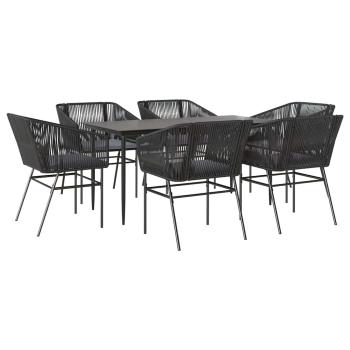 7-tlg. Garten-Essgruppe mit Kissen Schwarz Poly Rattan Glas
