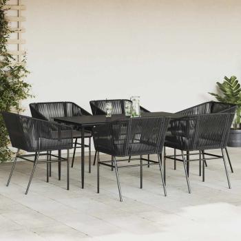 7-tlg. Garten-Essgruppe mit Kissen Schwarz Poly Rattan Glas