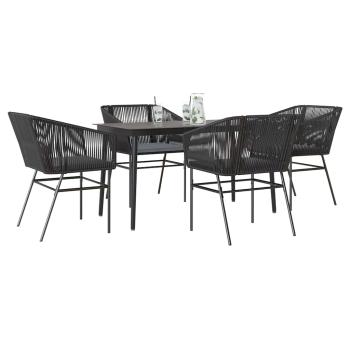 ARDEBO.de - 5-tlg. Garten-Essgruppe mit Kissen Schwarz Poly Rattan Glas
