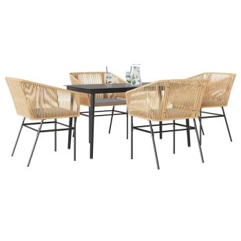 ARDEBO.de - 5-tlg. Garten-Essgruppe mit Kissen Braun Poly Rattan Glas