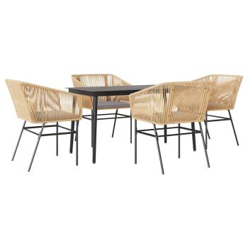 5-tlg. Garten-Essgruppe mit Kissen Braun Poly Rattan Glas