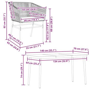 5-tlg. Garten-Essgruppe mit Kissen Braun Poly Rattan Glas