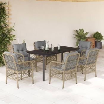 ARDEBO.de - 7-tlg. Garten-Essgruppe mit Kissen Beigemischung Poly Rattan