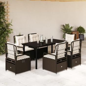 ARDEBO.de - 7-tlg. Garten-Essgruppe mit Kissen Braun Poly Rattan