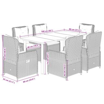 7-tlg. Garten-Essgruppe mit Kissen Beige Poly Rattan
