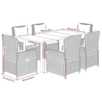 7-tlg. Garten-Essgruppe mit Kissen Beige Poly Rattan