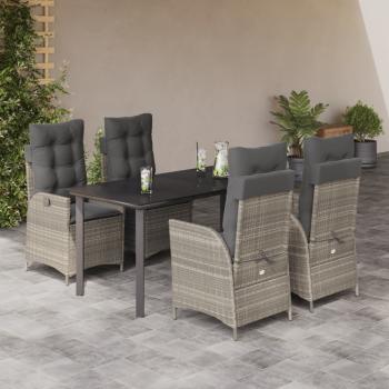 ARDEBO.de - 5-tlg. Garten-Essgruppe mit Kissen Hellgrau Poly Rattan