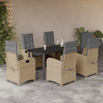 ARDEBO.de - 7-tlg. Garten-Essgruppe mit Kissen Beigemischung Poly Rattan