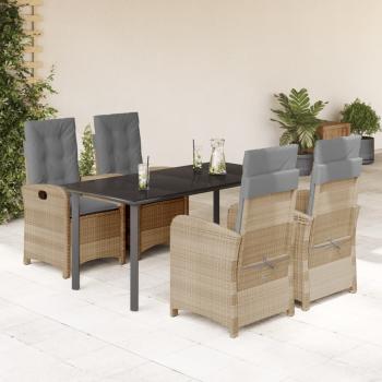ARDEBO.de - 5-tlg. Garten-Essgruppe mit Kissen Beigemischung Poly Rattan