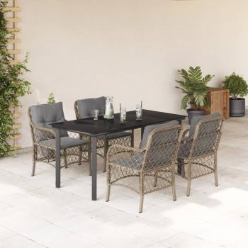 ARDEBO.de - 5-tlg. Garten-Essgruppe mit Kissen Beigemischung Poly Rattan