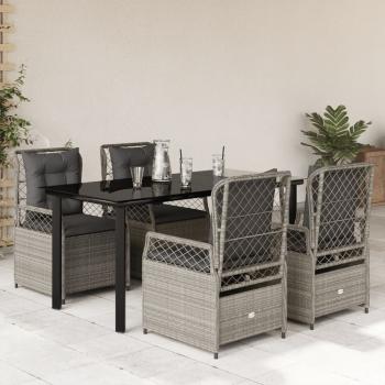 ARDEBO.de - 5-tlg. Garten-Essgruppe mit Kissen Hellgrau Poly Rattan