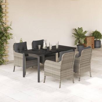 ARDEBO.de - 5-tlg. Garten-Essgruppe mit Kissen Hellgrau Poly Rattan