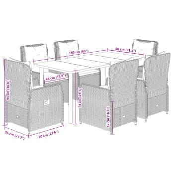 7-tlg. Garten-Essgruppe mit Kissen Hellgrau Poly Rattan