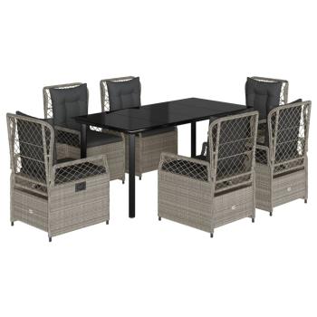 7-tlg. Garten-Essgruppe mit Kissen Hellgrau Poly Rattan